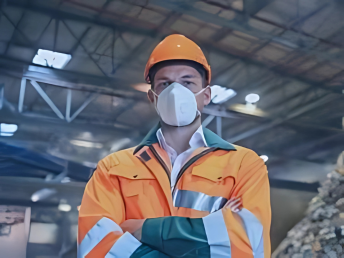 FitTick worker wearing a PPE facemask standing with folded arms looking at camera